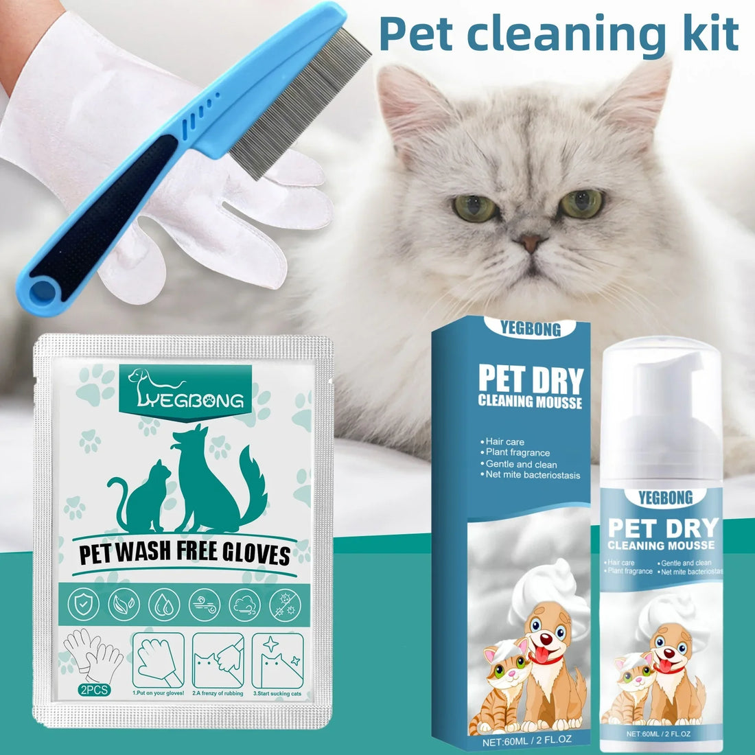 Yegbong Pet Dry Shampoo No Rinse Waterless Wash
