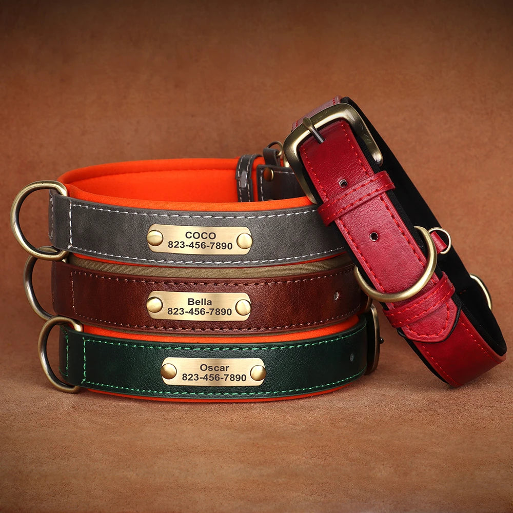 Dog Collar Custom Engraved PU Leather Dog Leash