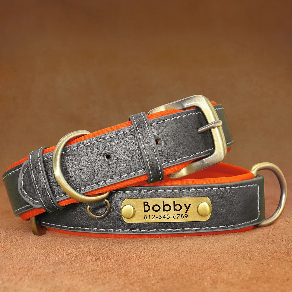 Customized PU Leather Nameplate Collar Dog Leash