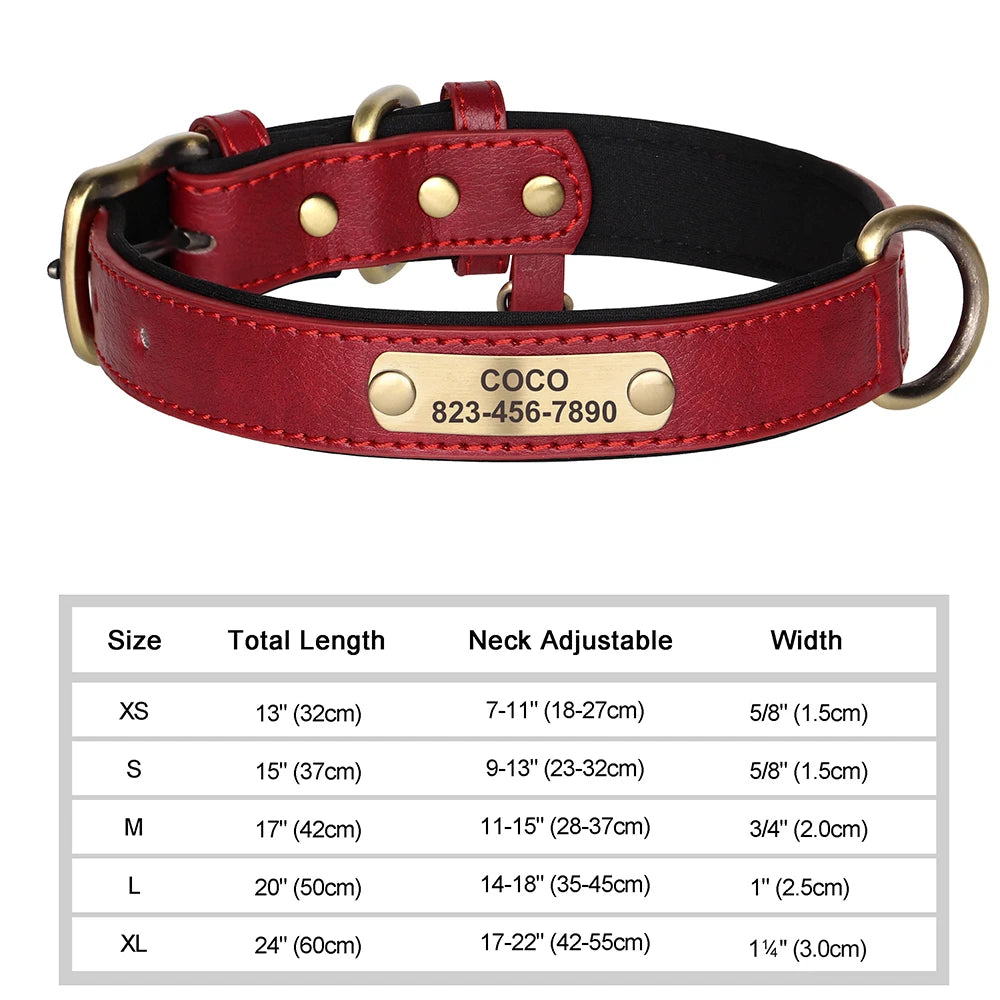 Dog Collar Custom Engraved PU Leather Dog Leash