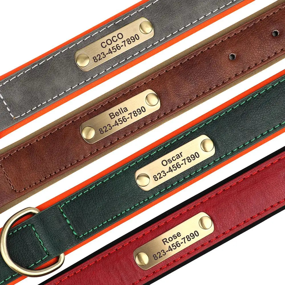 Dog Collar Custom Engraved PU Leather Dog Leash