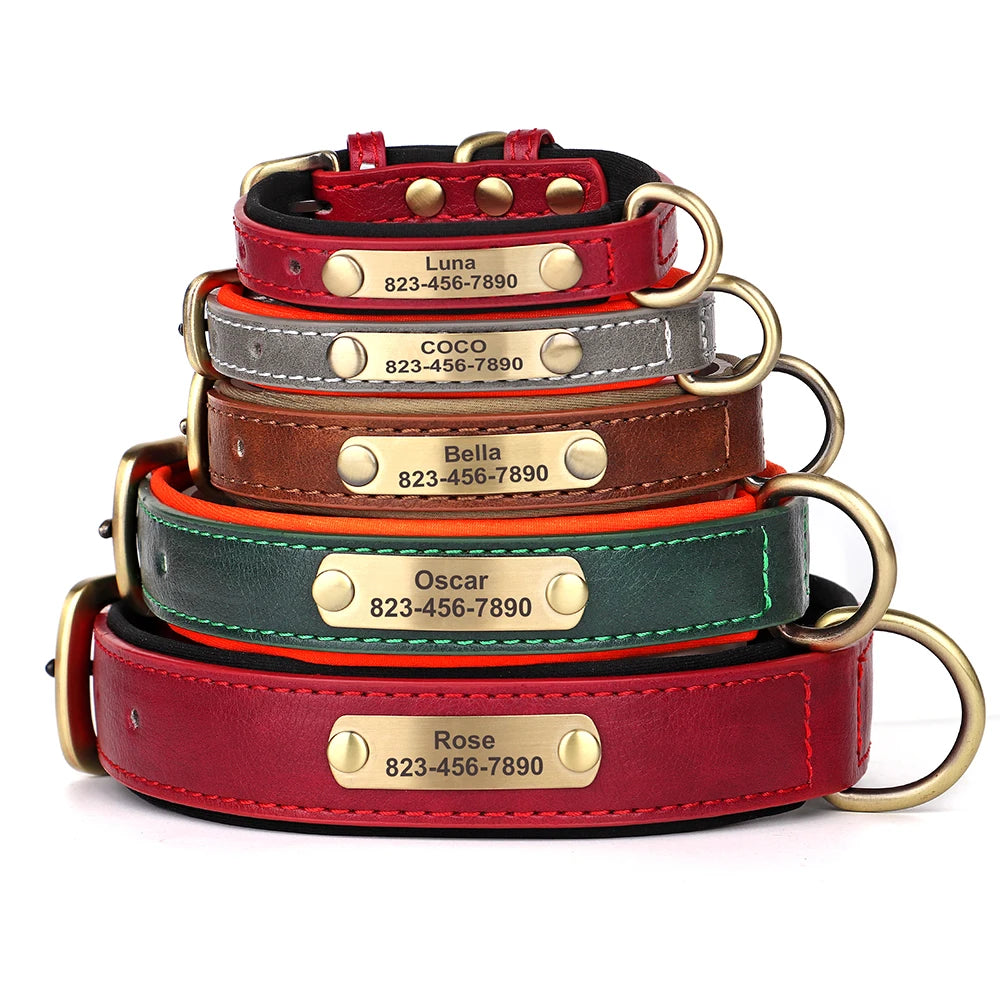 Dog Collar Custom Engraved PU Leather Dog Leash