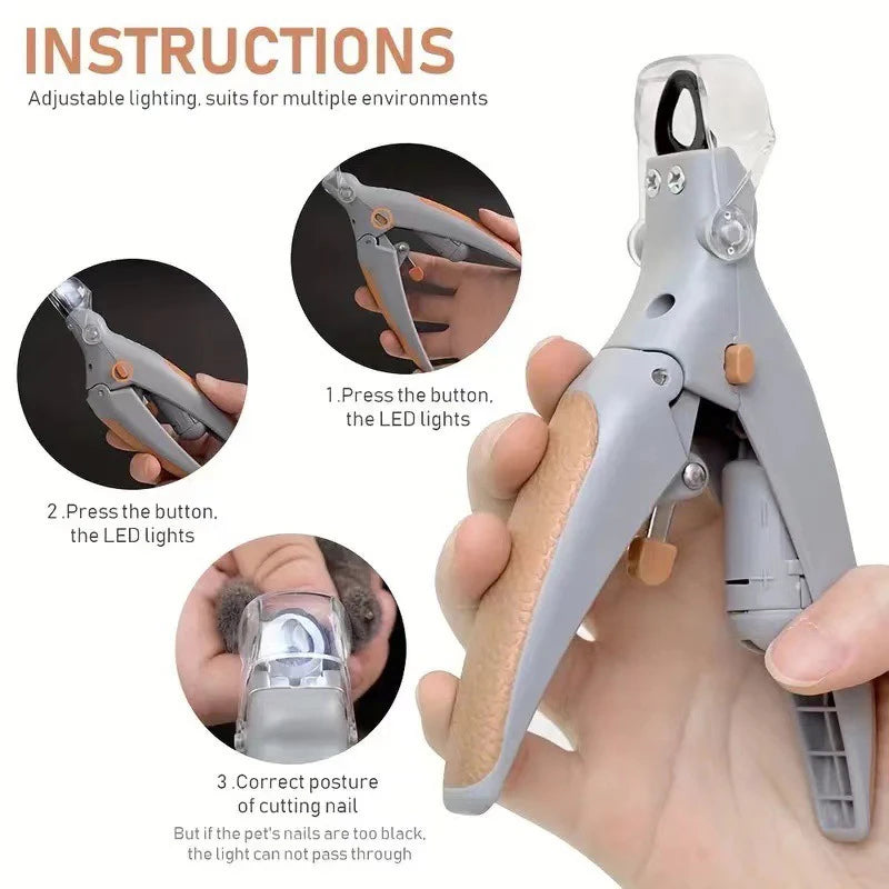 Pet cat and dog nail clippers with LED light cleaning supplies