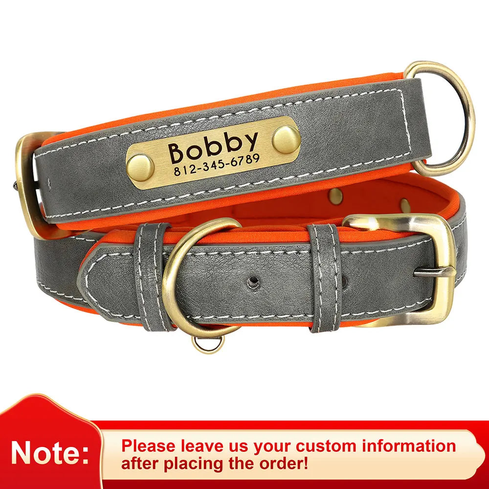 Customized PU Leather Nameplate Collar Dog Leash