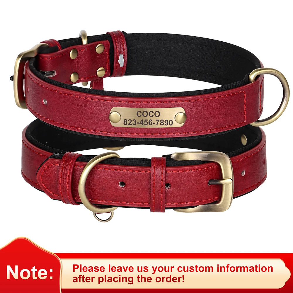Dog Collar Custom Engraved PU Leather Dog Leash