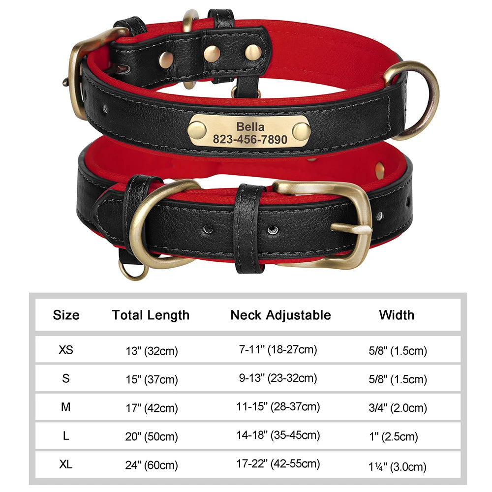 Dog Collar Custom Engraved PU Leather Dog Leash