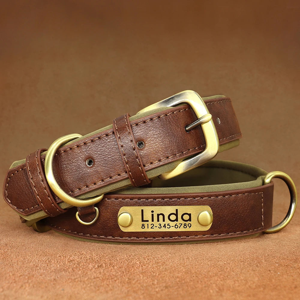 Customized PU Leather Nameplate Collar Dog Leash