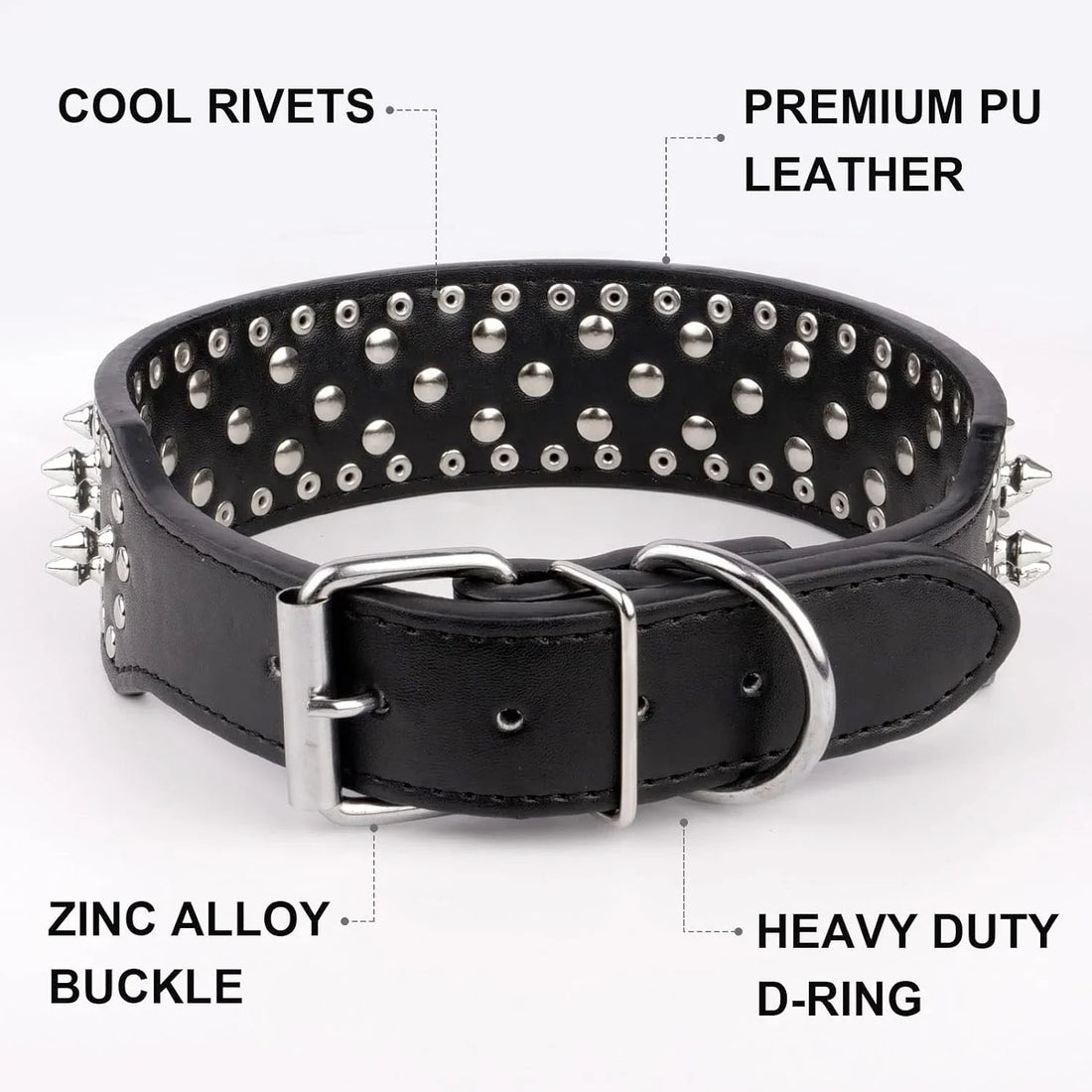 2inch Wide Skull Spiked Studded Leather Large Dog Collars