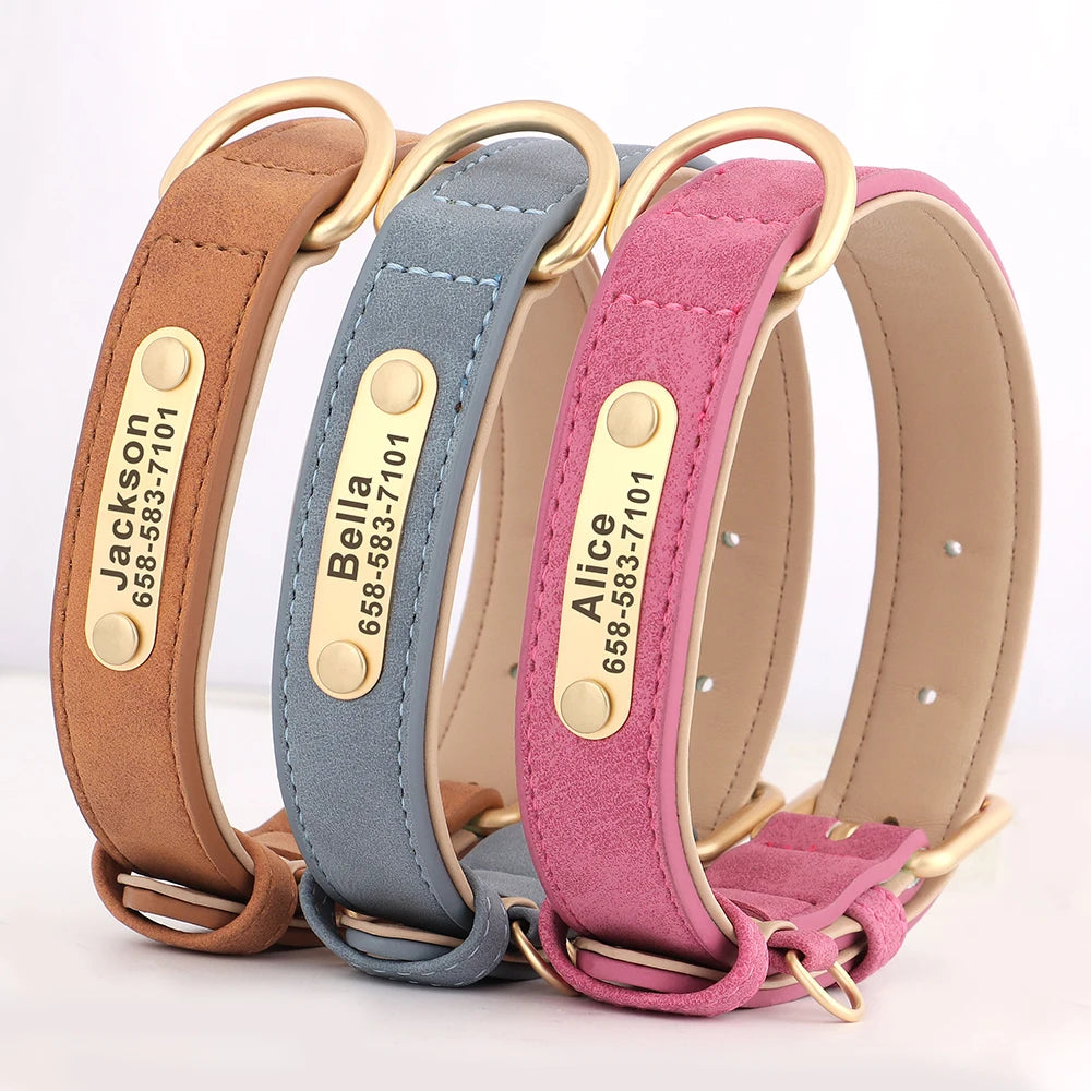 Dog Collar Custom Engraved PU Leather Dog Leash
