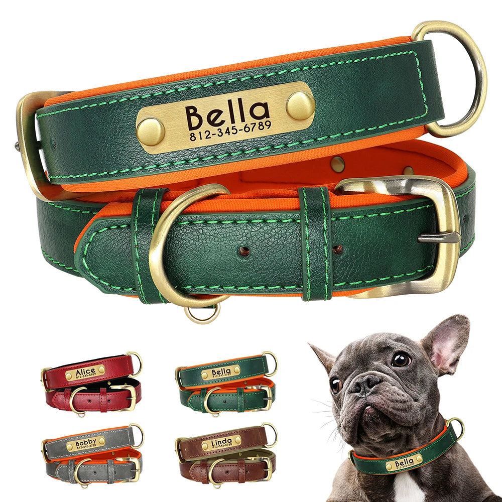 Customized PU Leather Nameplate Collar Dog Leash
