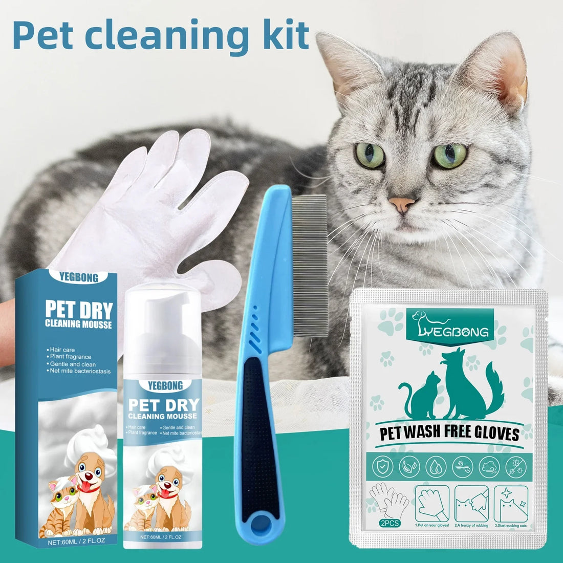 Yegbong Pet Dry Shampoo No Rinse Waterless Wash