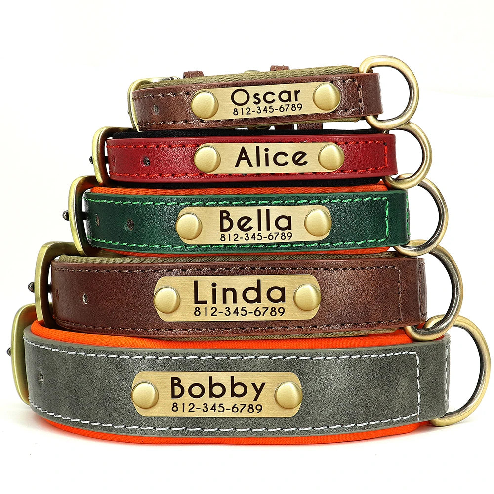 Customized PU Leather Nameplate Collar Dog Leash
