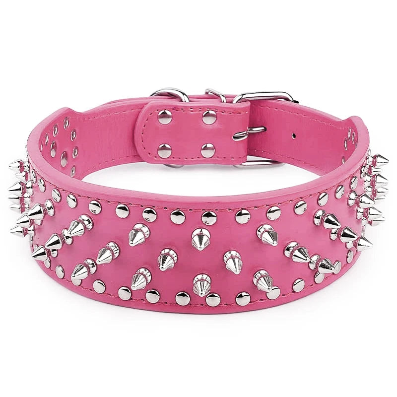 2inch Wide Skull Spiked Studded Leather Large Dog Collars