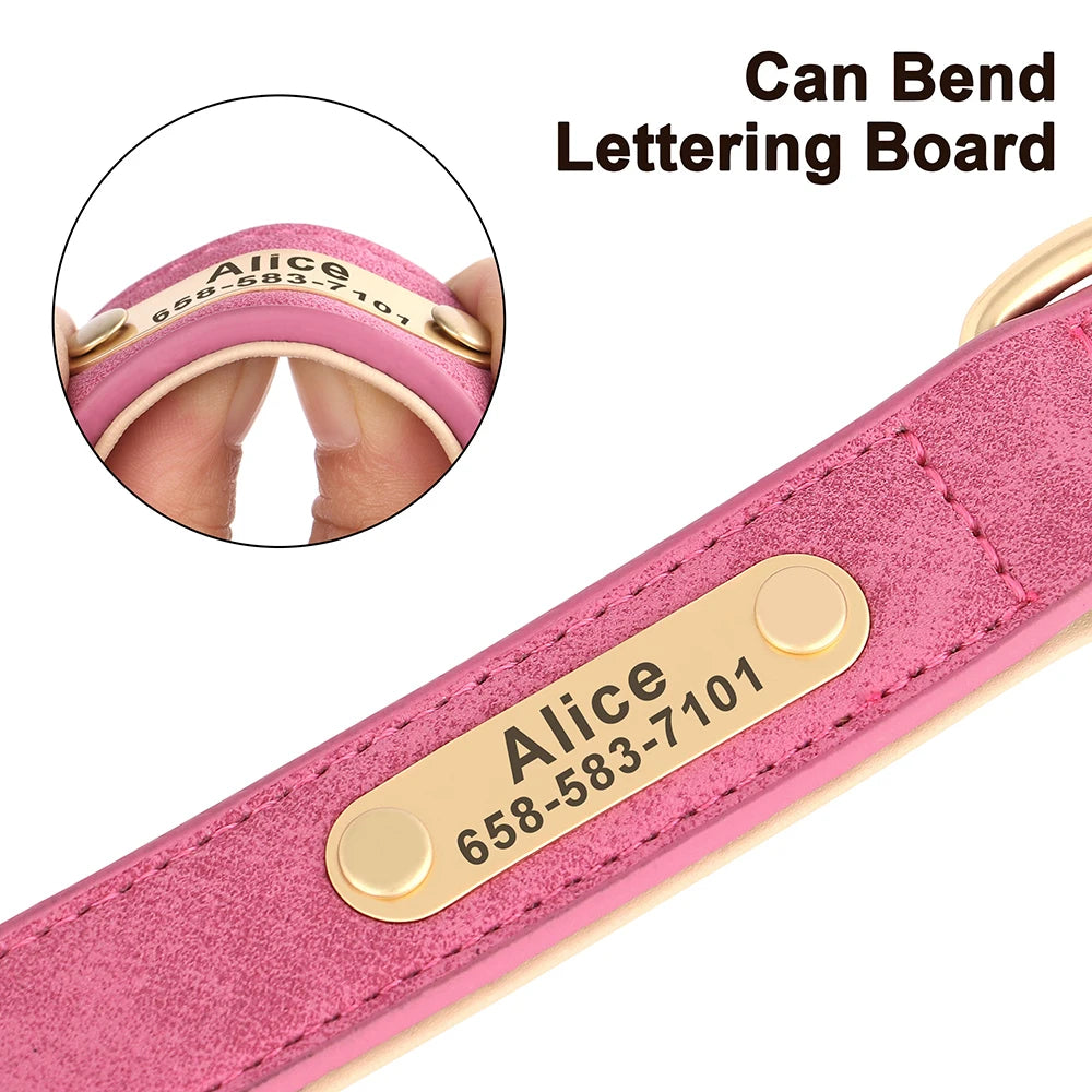 Dog Collar Custom Engraved PU Leather Dog Leash