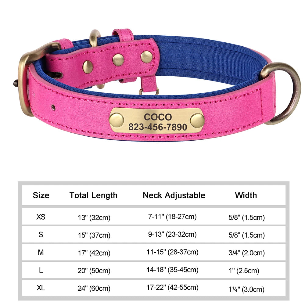 Dog Collar Custom Engraved PU Leather Dog Leash