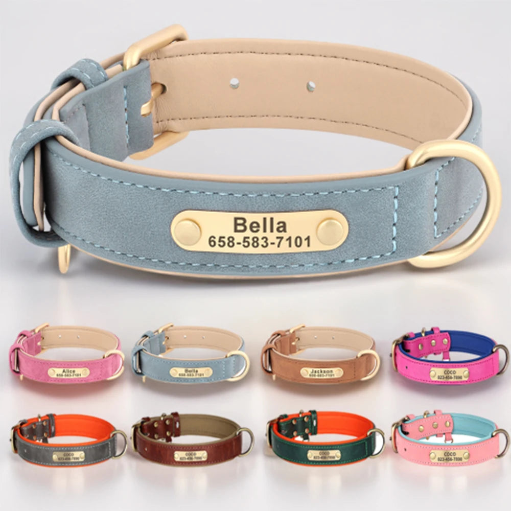 Dog Collar Custom Engraved PU Leather Dog Leash