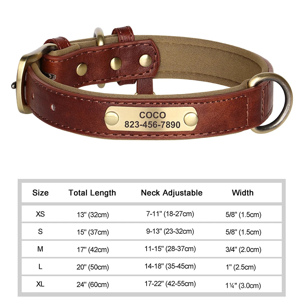 Dog Collar Custom Engraved PU Leather Dog Leash