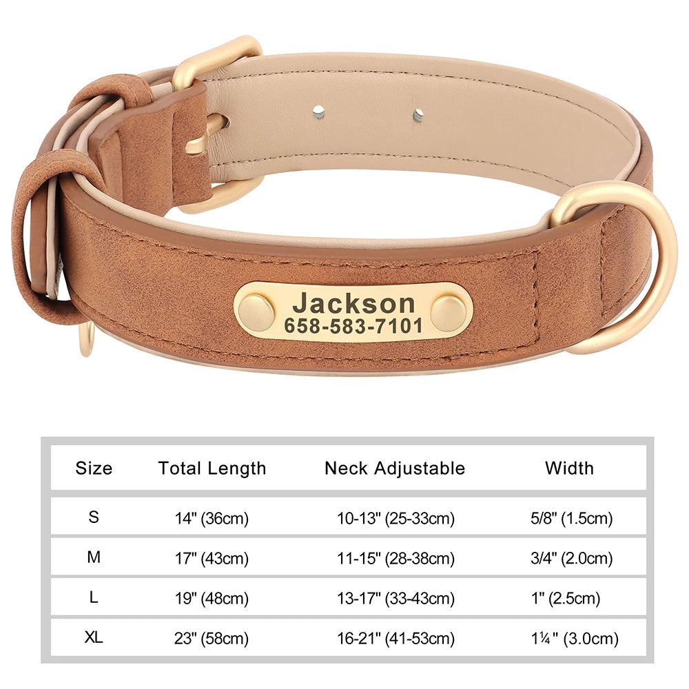 Dog Collar Custom Engraved PU Leather Dog Leash