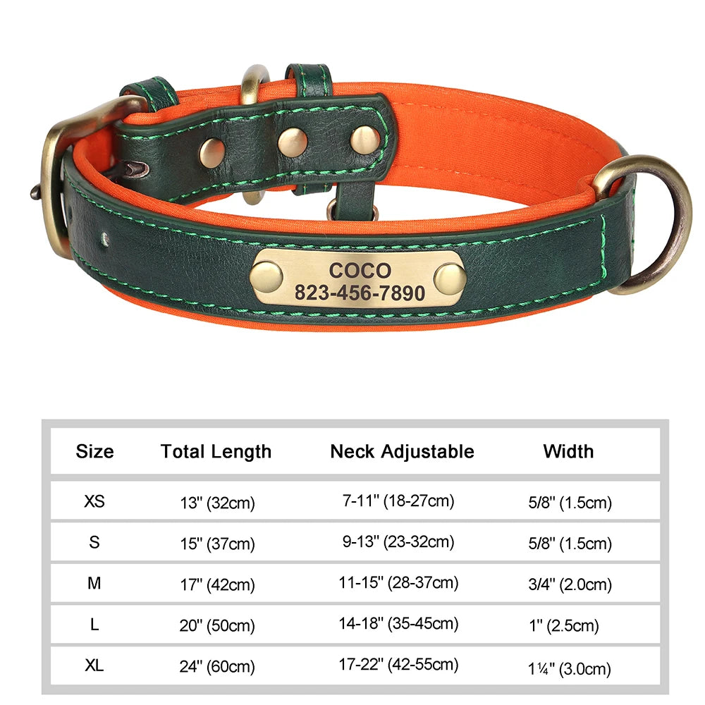 Dog Collar Custom Engraved PU Leather Dog Leash