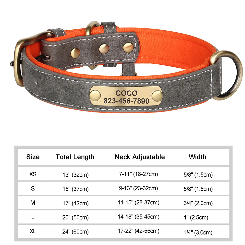 Dog Collar Custom Engraved PU Leather Dog Leash