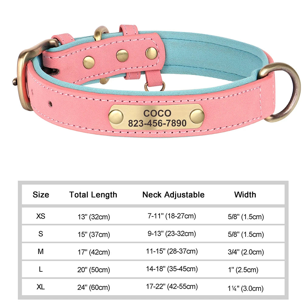 Dog Collar Custom Engraved PU Leather Dog Leash