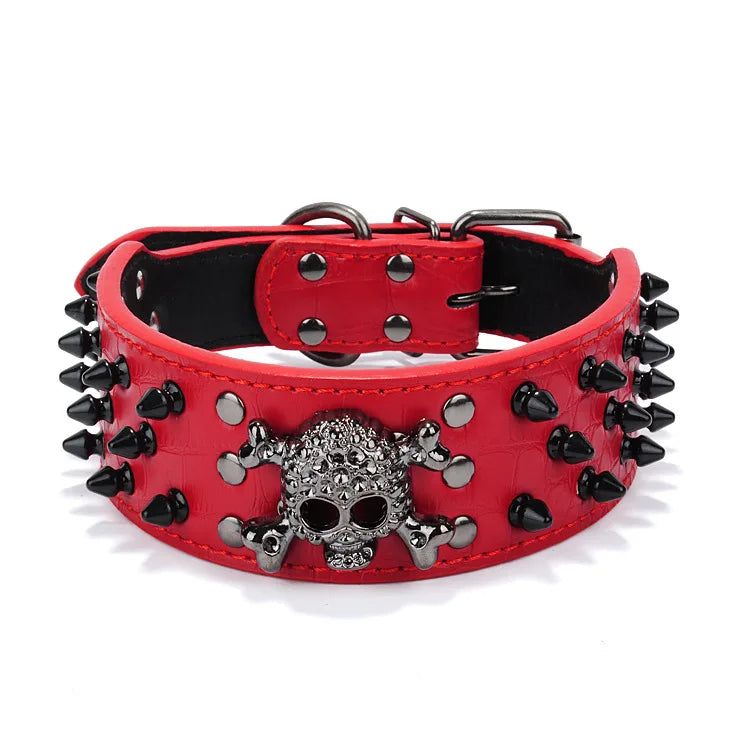 2inch Wide Skull Spiked Studded Leather Large Dog Collars