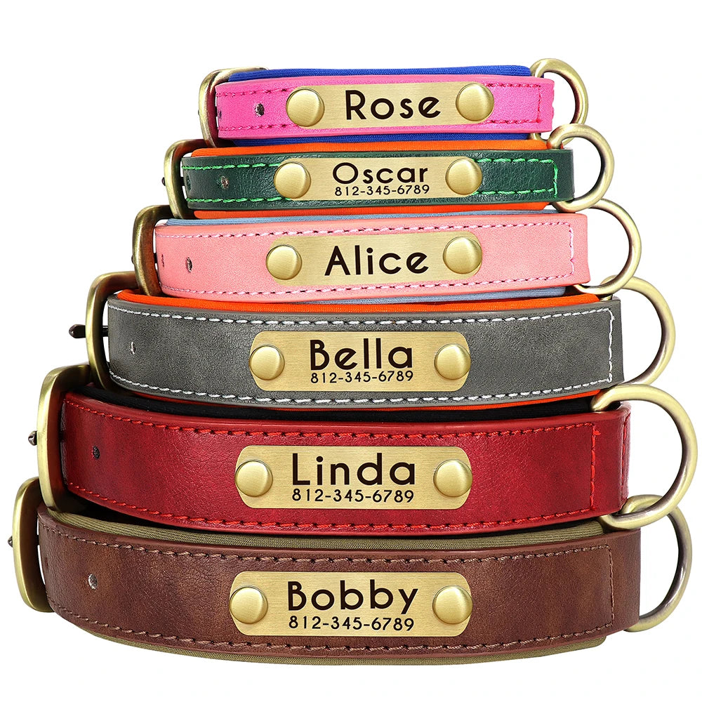 Customized PU Leather Nameplate Collar Dog Leash