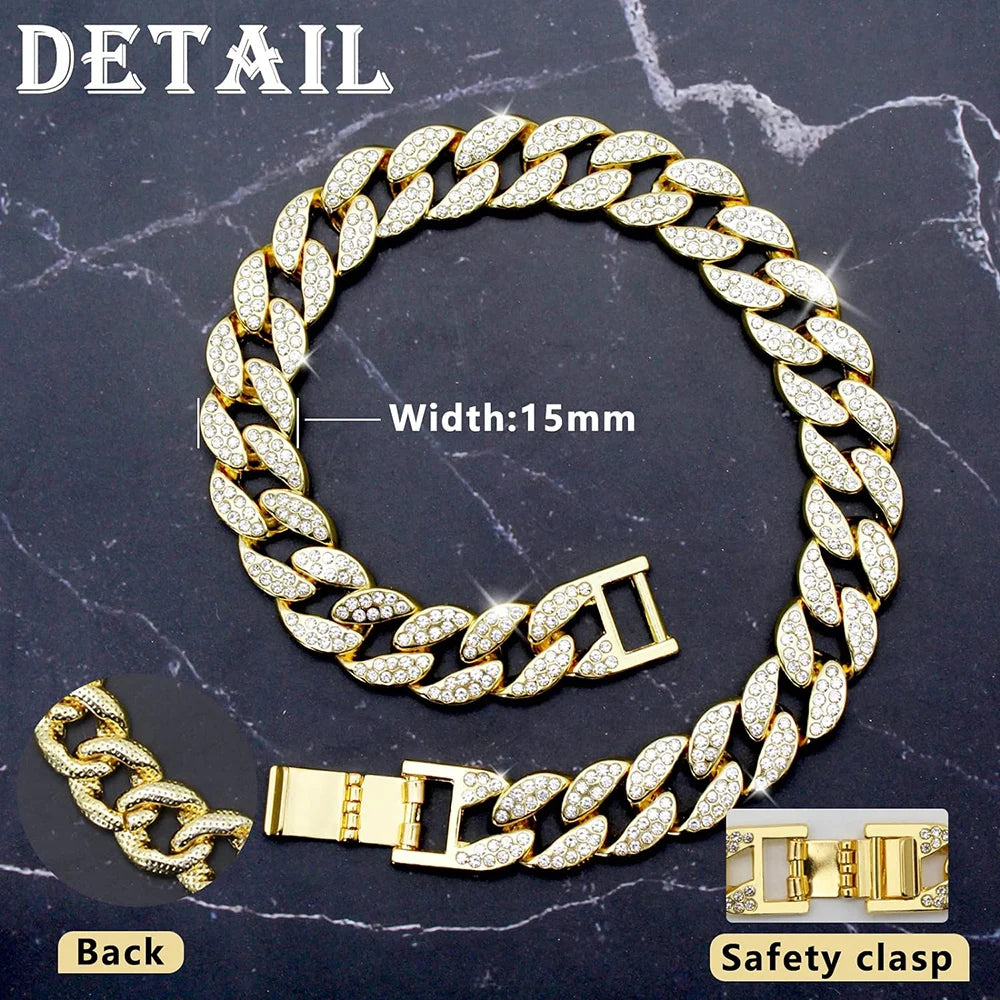 Dog Cuban Gold Chain Luxury Diamond Dog Collar Leash