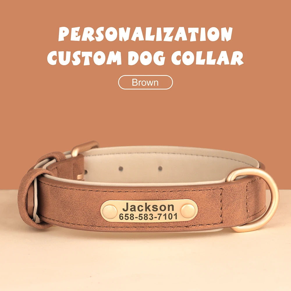 Dog Collar Custom Engraved PU Leather Dog Leash