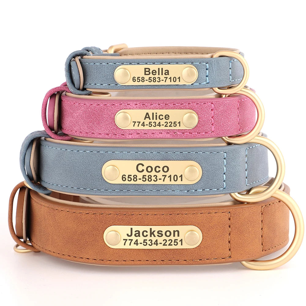 Dog Collar Custom Engraved PU Leather Dog Leash