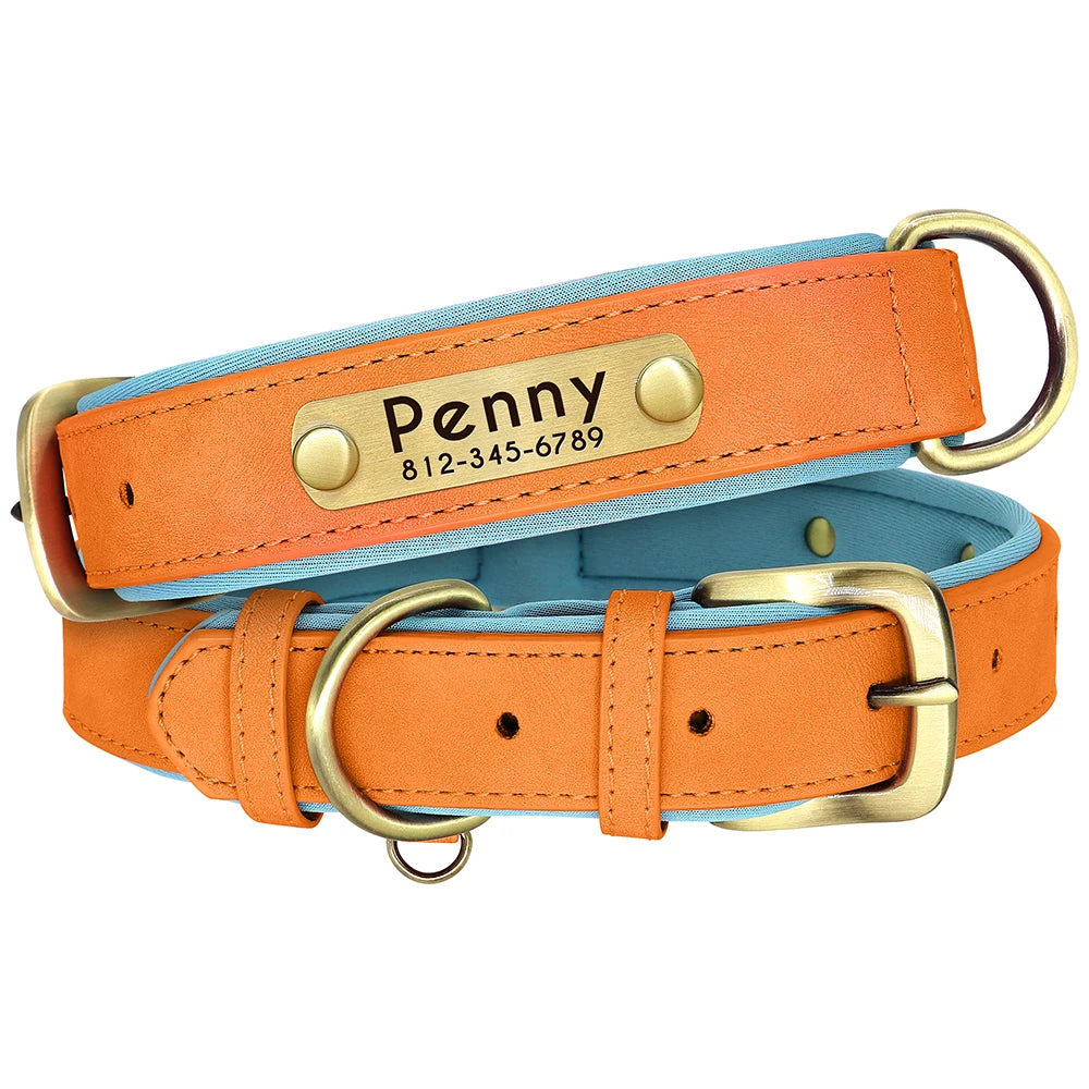 Customized PU Leather Nameplate Collar Dog Leash