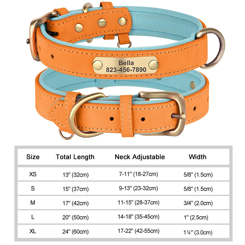 Dog Collar Custom Engraved PU Leather Dog Leash