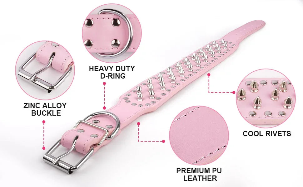 2inch Wide Skull Spiked Studded Leather Large Dog Collars
