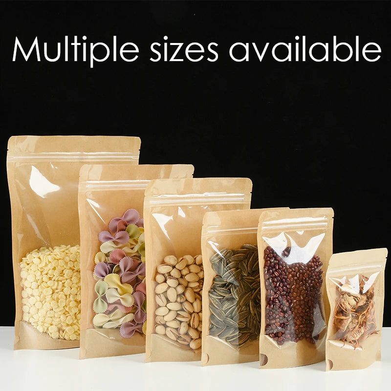 100 Kraft paper sealed pocket Stand up Zip lock Dry Food