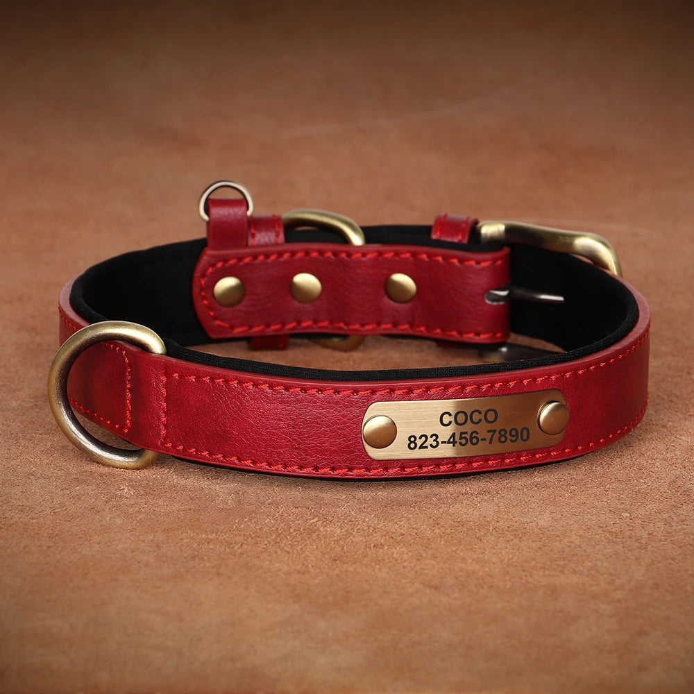 Dog Collar Custom Engraved PU Leather Dog Leash