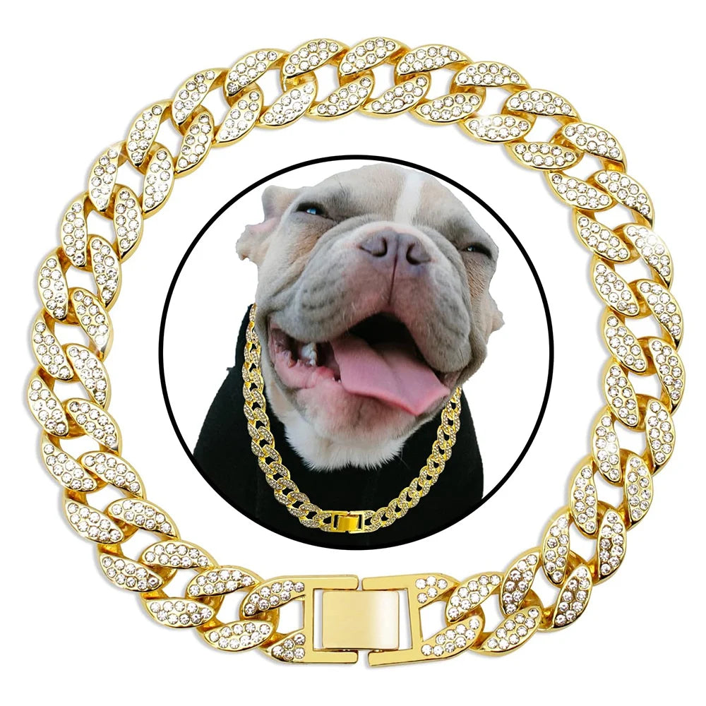 Dog Cuban Gold Chain Luxury Diamond Dog Collar Leash