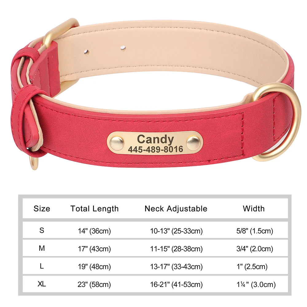 Dog Collar Custom Engraved PU Leather Dog Leash