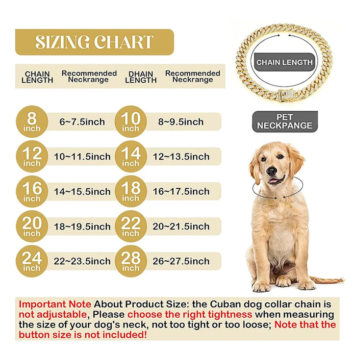 Dog Cuban Gold Chain Luxury Diamond Dog Collar Leash