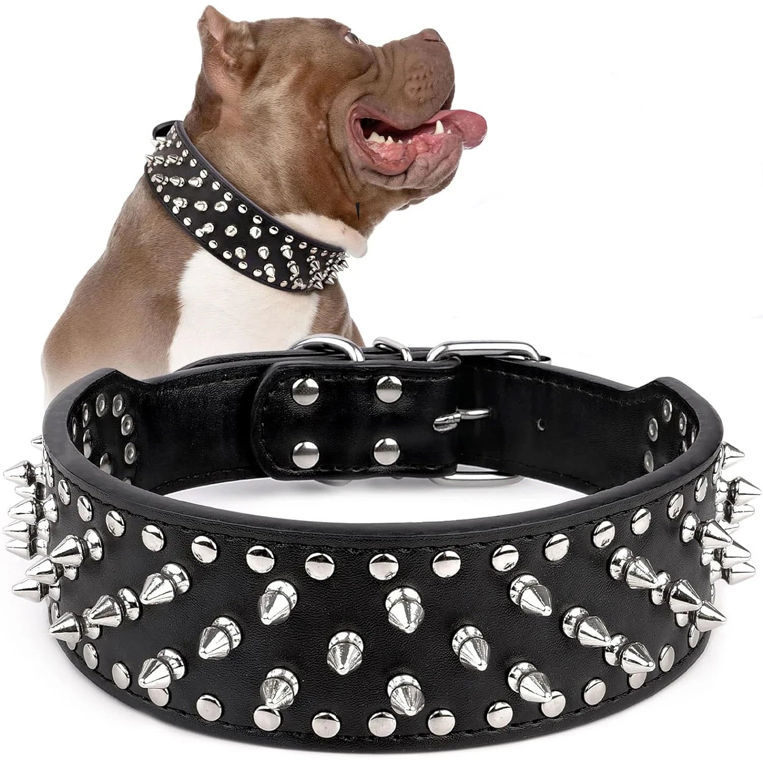 2inch Wide Skull Spiked Studded Leather Large Dog Collars