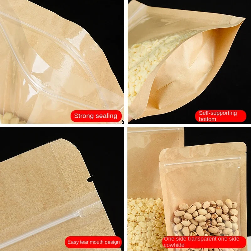 100 Kraft paper sealed pocket Stand up Zip lock Dry Food