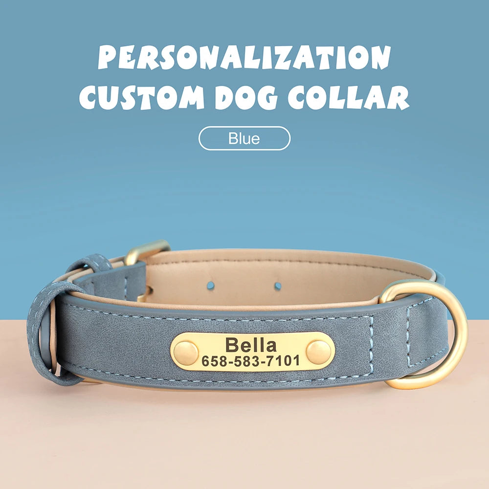 Dog Collar Custom Engraved PU Leather Dog Leash