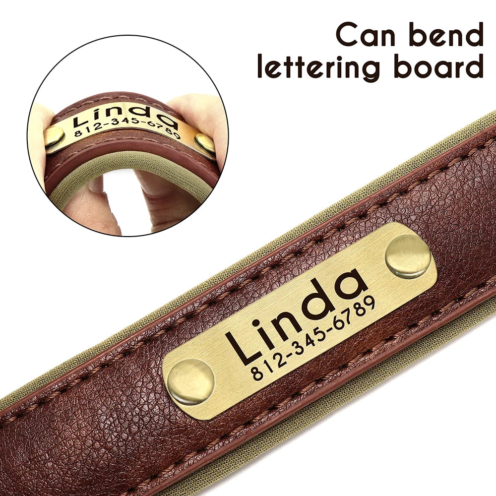 Customized PU Leather Nameplate Collar Dog Leash