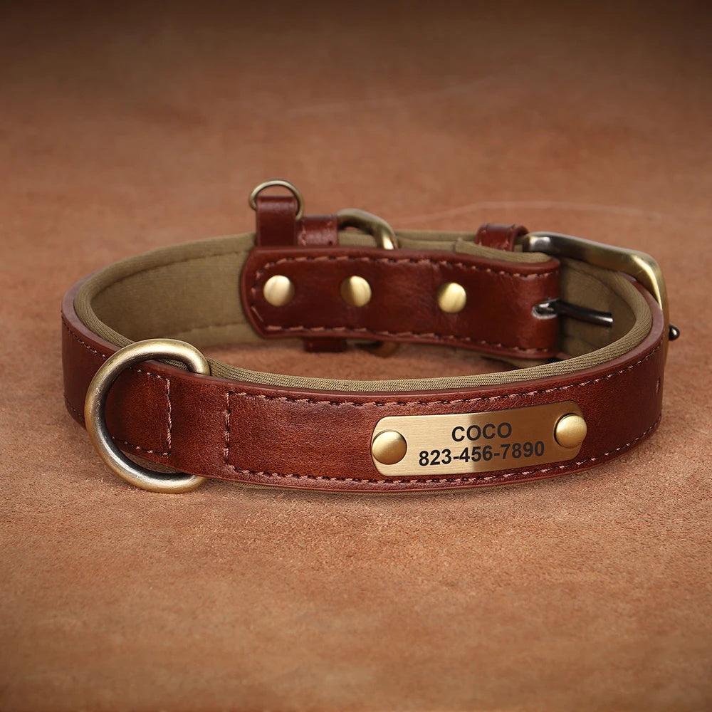 Dog Collar Custom Engraved PU Leather Dog Leash