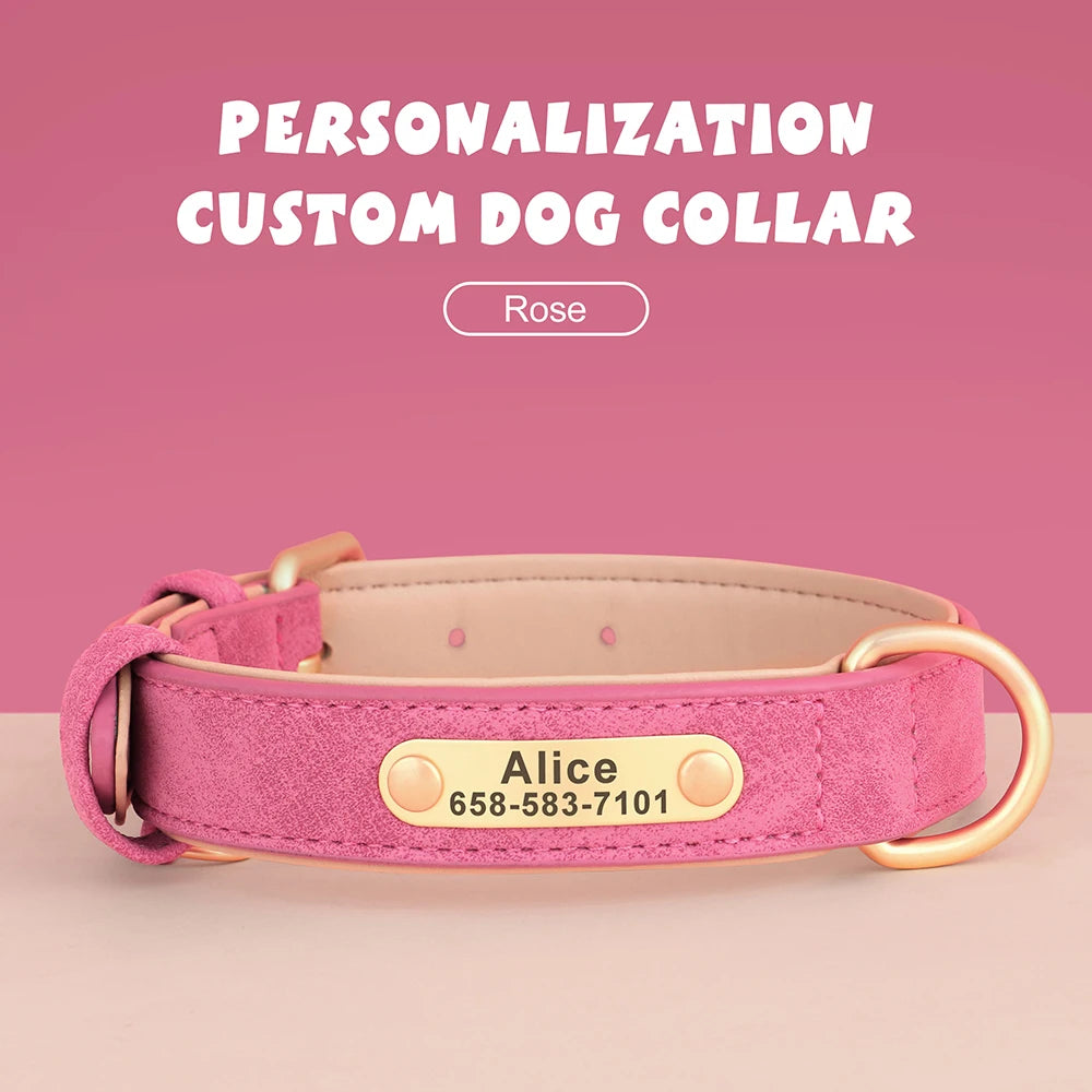Dog Collar Custom Engraved PU Leather Dog Leash