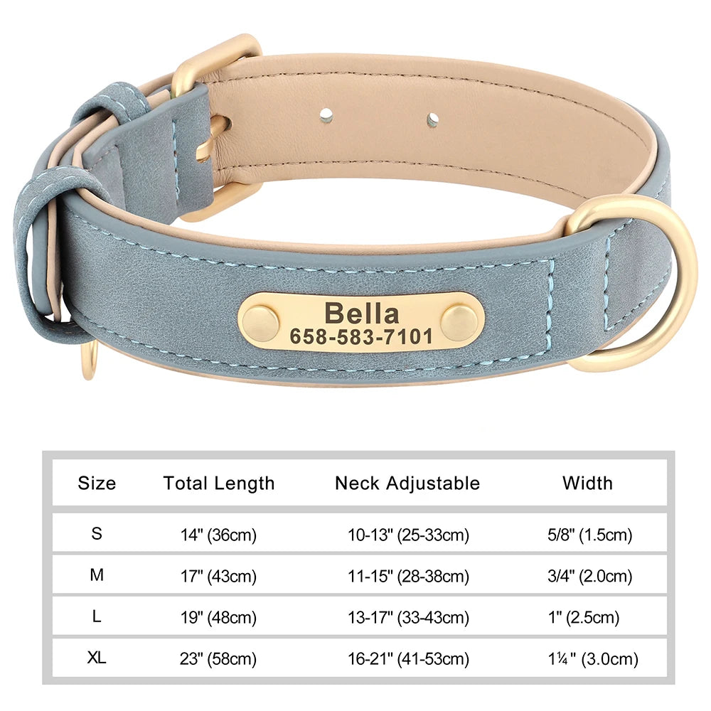 Dog Collar Custom Engraved PU Leather Dog Leash