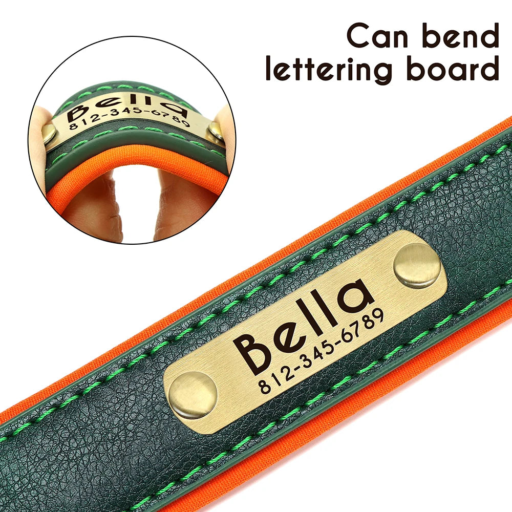 Customized PU Leather Nameplate Collar Dog Leash