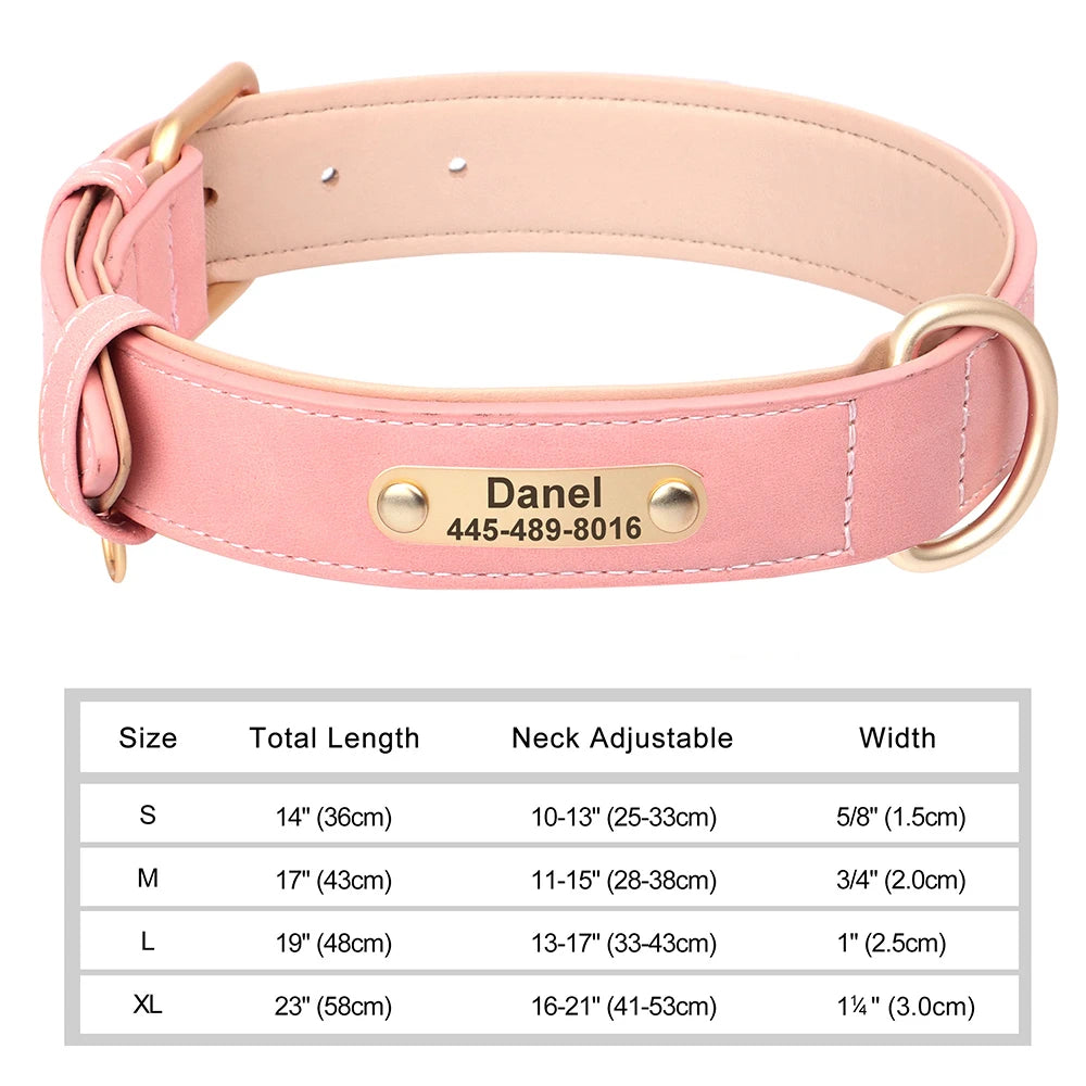 Dog Collar Custom Engraved PU Leather Dog Leash