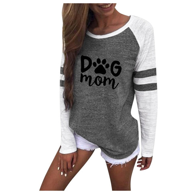 Casual O Neck Dog Mom Women Tee Shirts