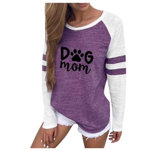 Casual O Neck Dog Mom Women Tee Shirts
