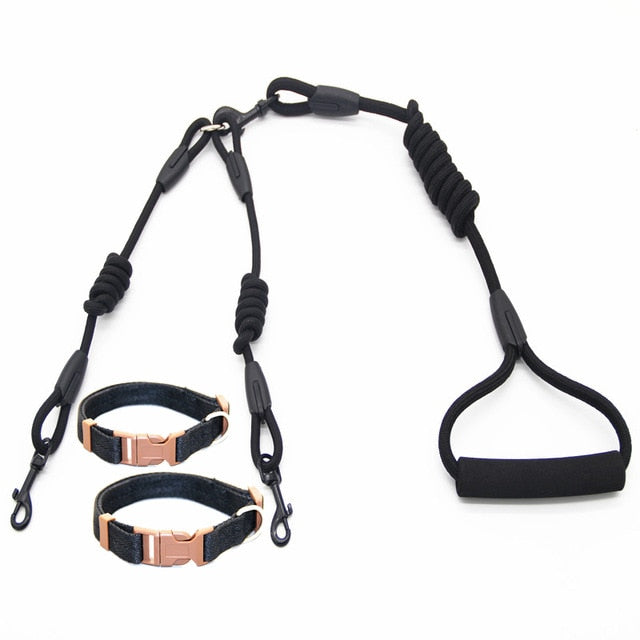 Double Twin Lead Walking Leash Collar